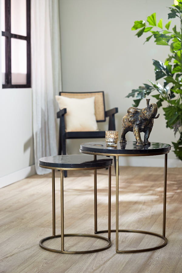 Beistelltisch 2er Set SOBRINA  Achat schwarz – antik Bronze