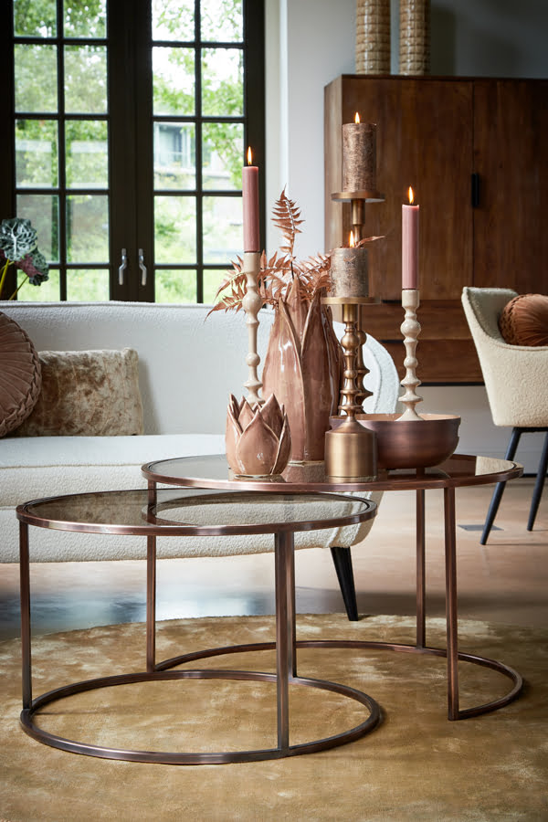 Couchtisch 2er Set DUARTE braun antik Kupfer