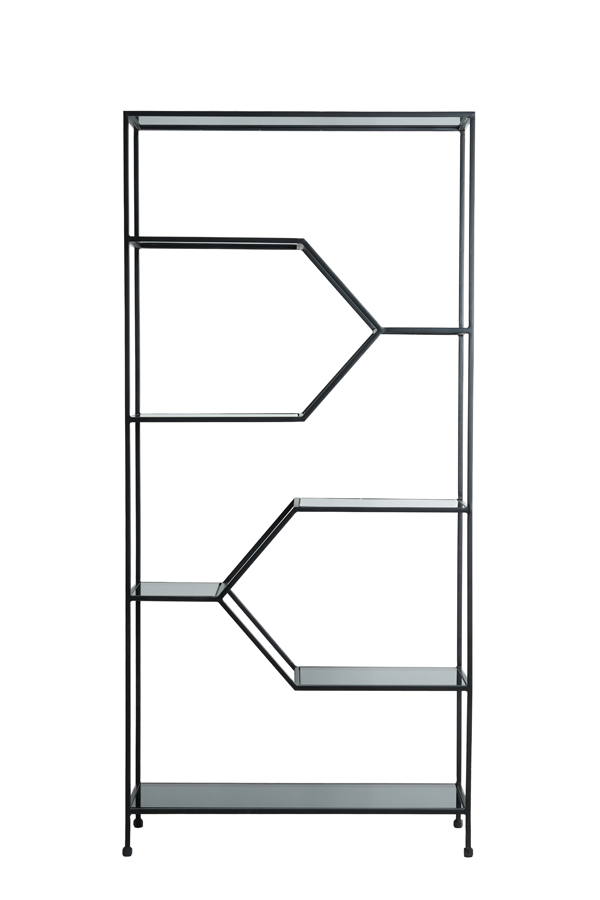 Schrank offen 100x34x214 cm AINO Rauchglas + Mattschwarz