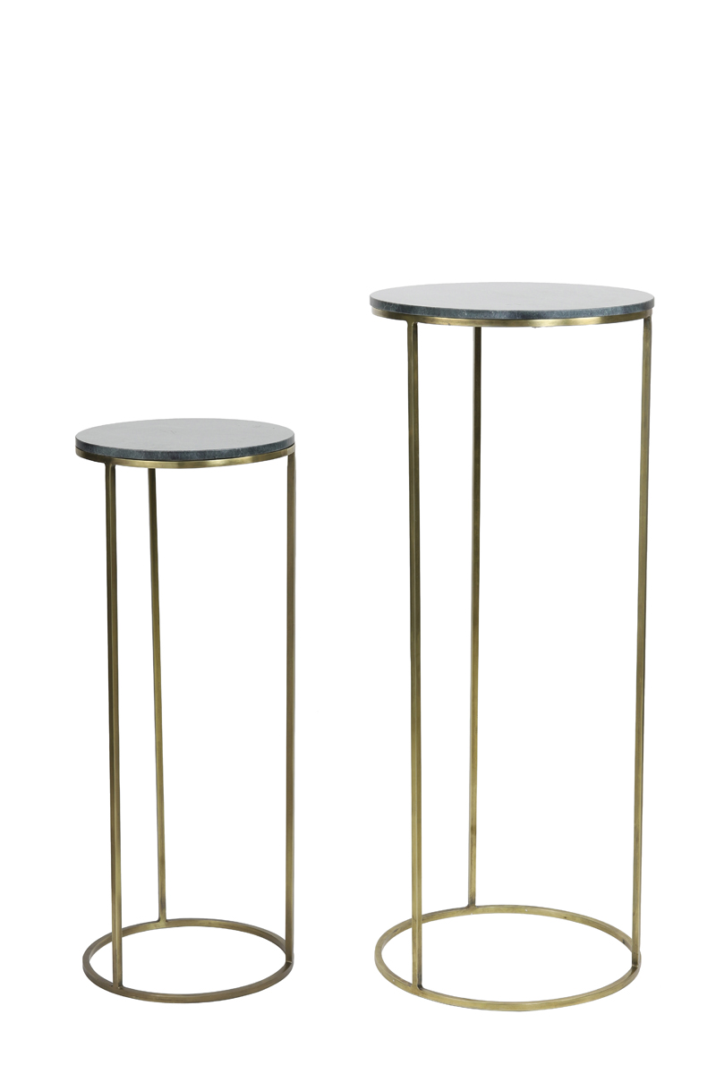 Säule 2er Set RICARDO grün Marmor – antik Bronze
