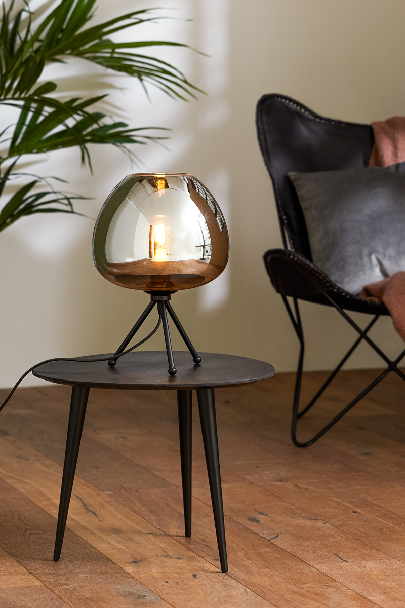 Tischlampe MAYSON mattschwarz+Glas rauch