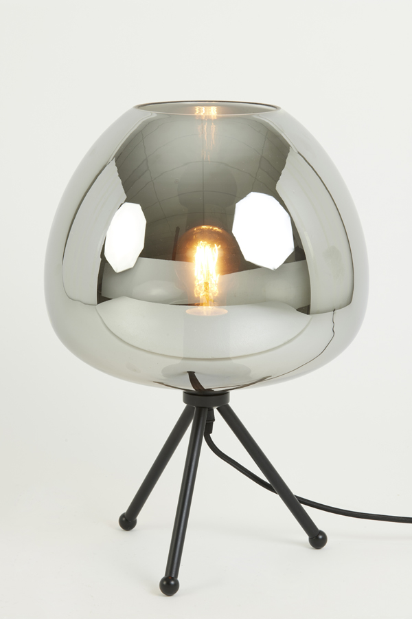 Tischlampe MAYSON mattschwarz+Glas rauch