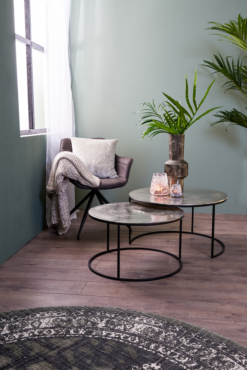 Couchtisch 2er Set THIZAS roh nickel – mattschwarz