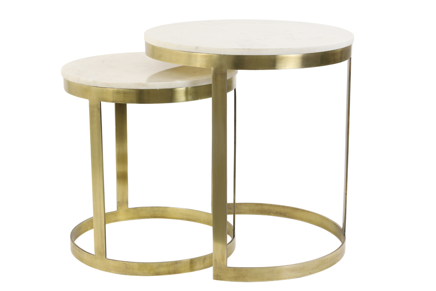Beistelltisch 2er Set PERLATO  weiß – antik Bronze