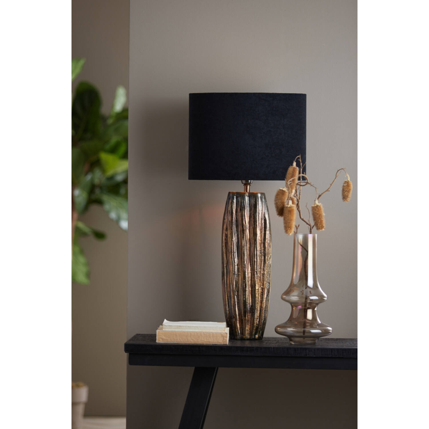 Lampenschirm oval VELOURS schwarz – taupe