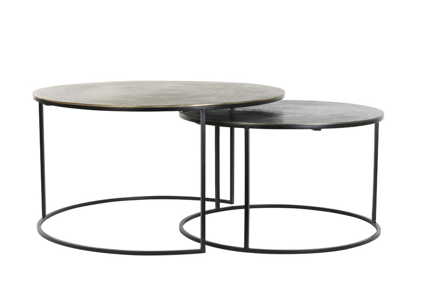 Couchtisch S/2 Ø61x37+Ø76x41 cm PRIMO schwarz-Bronze+matt schwarz